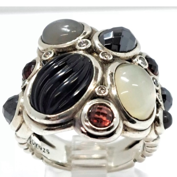 David Yurman Heavy Multistone Diamond Mosaic Sterling Silver Cocktail Ring 8.75 - Picture 2 of 10
